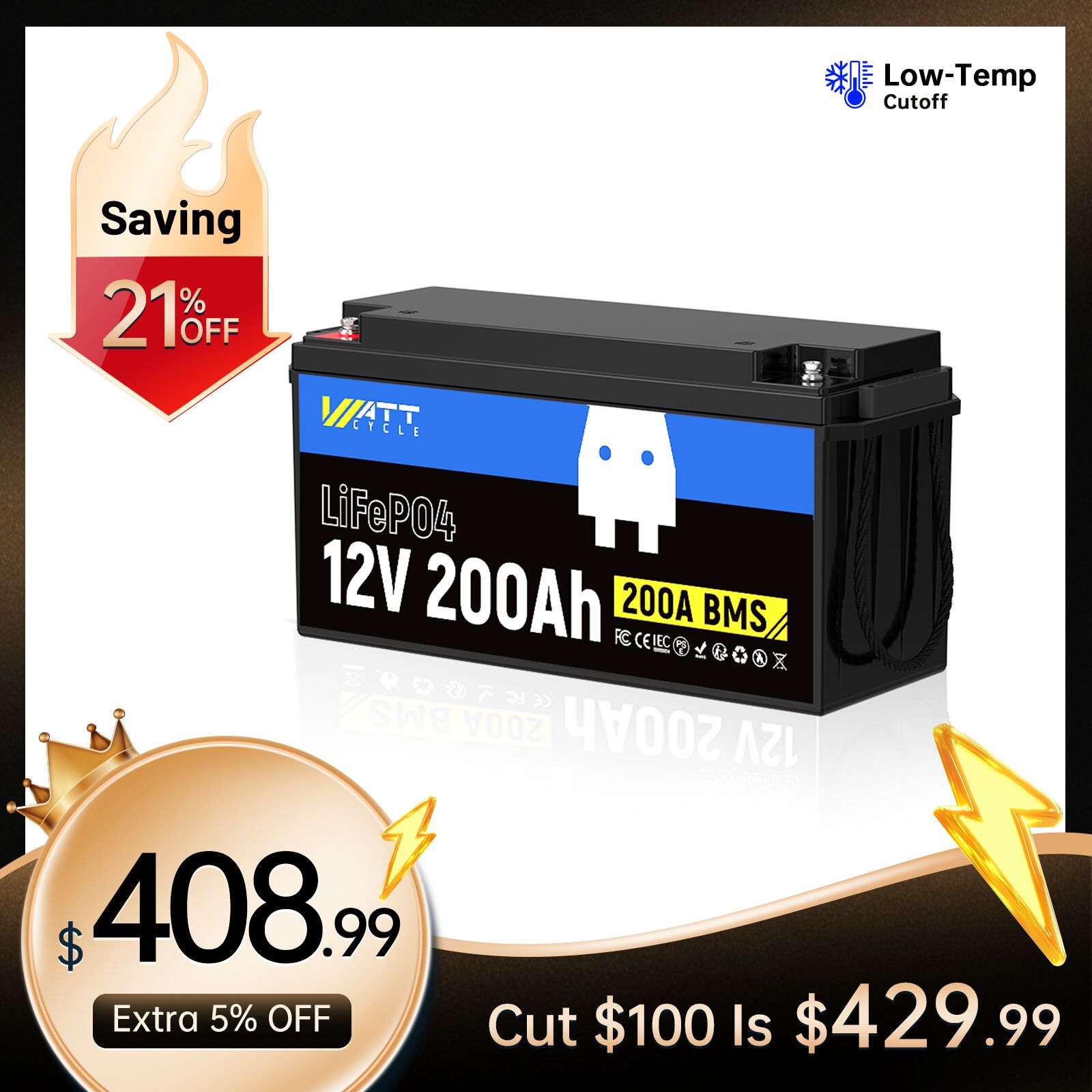 【💥Black Friday Deal】WattCycle 12V 200Ah LiFePO4 Battery