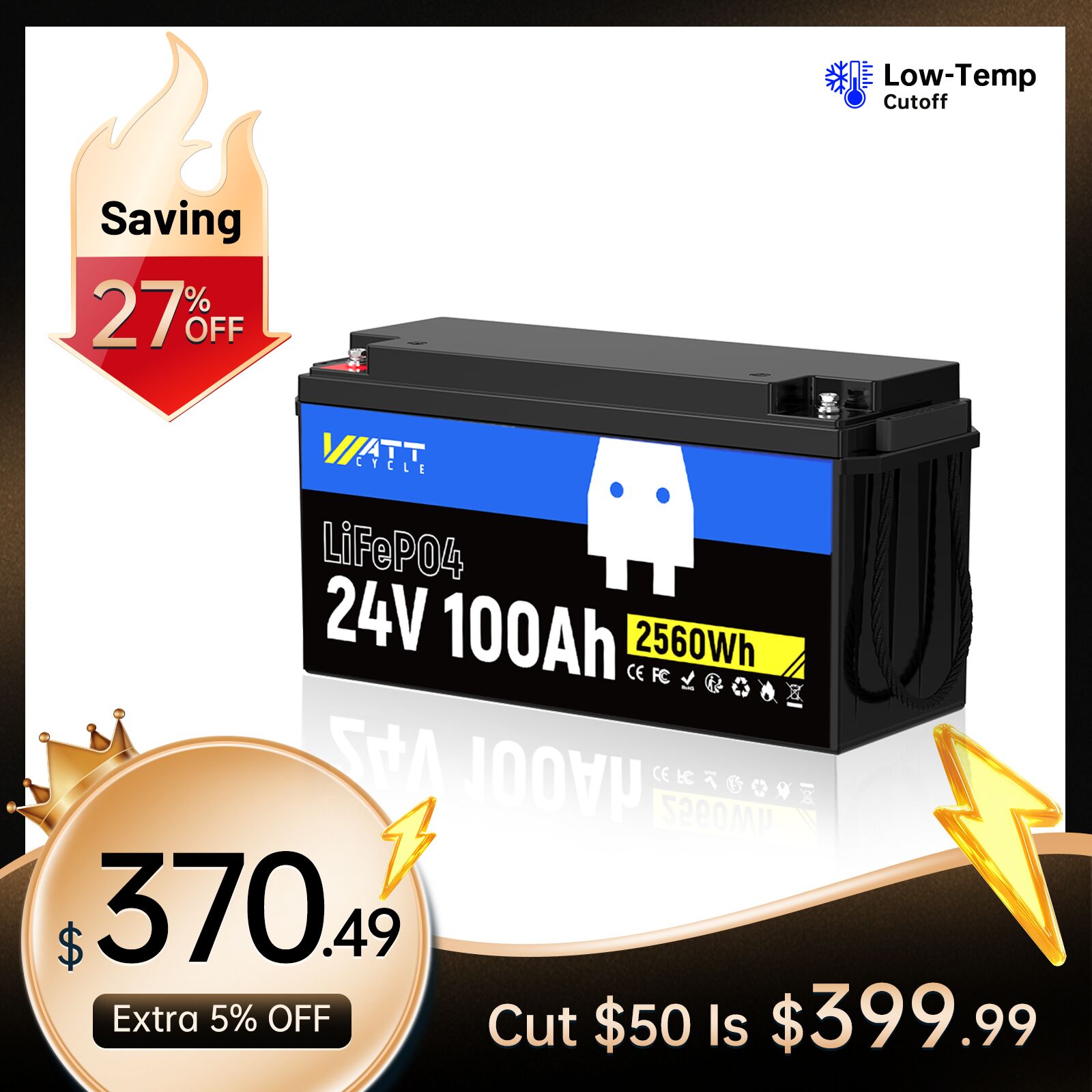 【💥Black Friday Pre Sale】WattCycle 24V 100Ah LiFePO4 Battery