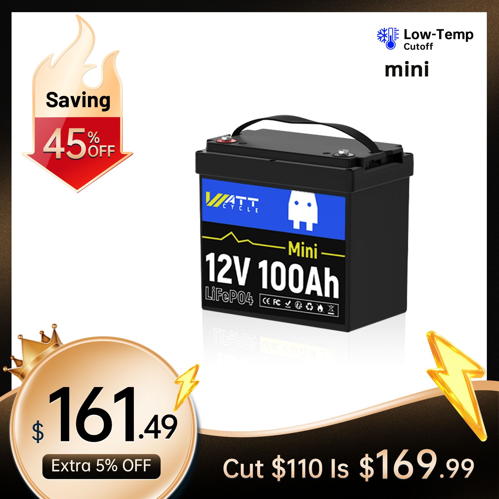 【💥Black Friday Deal】WattCycle 12V 100Ah Mini LiFePO4 Battery